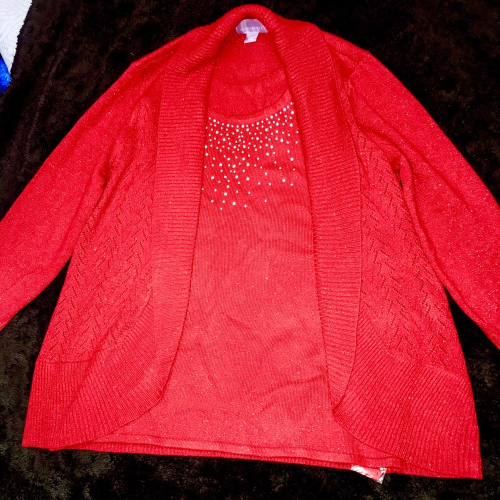 Red Glitter Sweater with Rhinestoned center